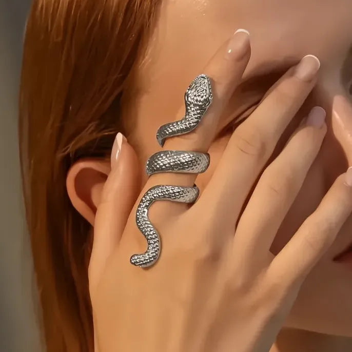 Resizable Geometric Snake Brass Ring for Women Hip Hop Y2K Gold Silver Jewelry