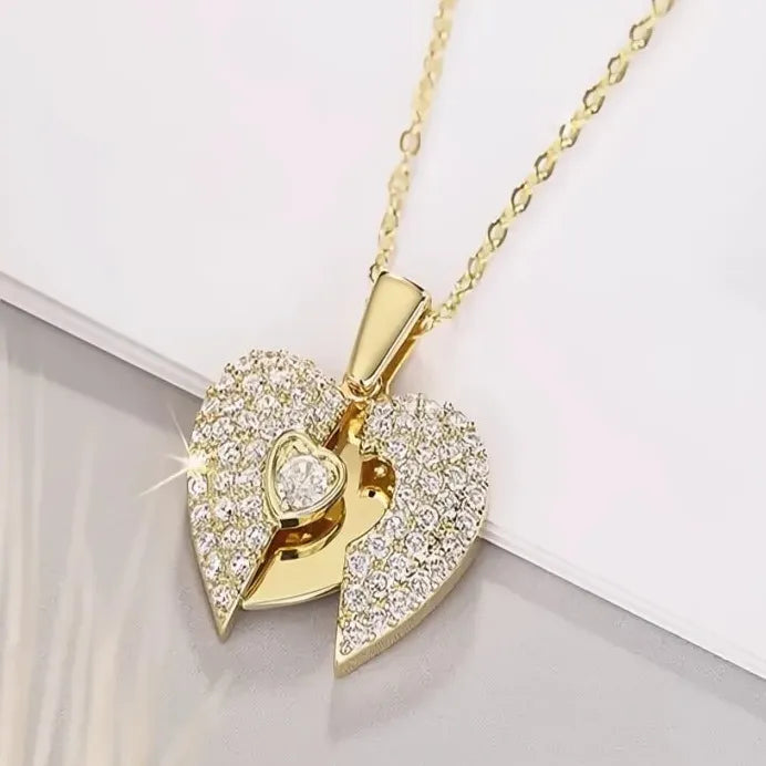 Romantic Heart Pendant Necklace with Bright CZ for Women Wedding Jewelry