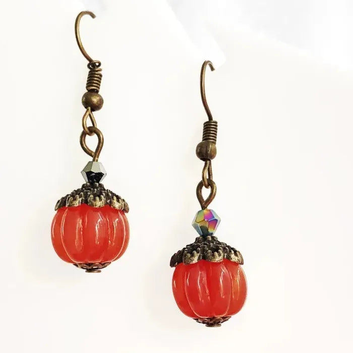 Vintage Red Pumpkin Zinc Alloy Drop Earrings Halloween Christmas Gift for Women