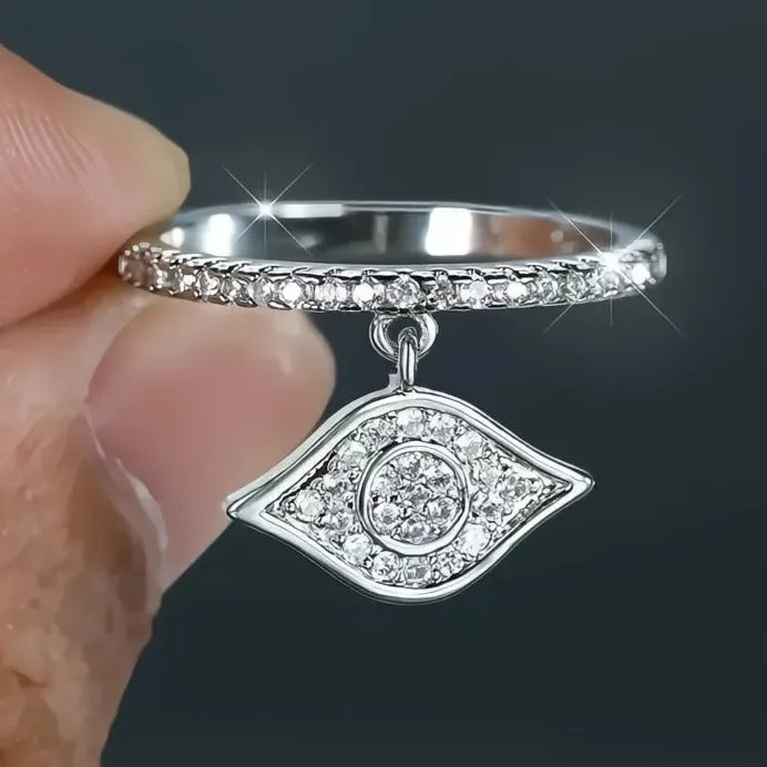 Geometric Evil Eye Cubic Zirconia Brass Ring Women’s Party Jewelry