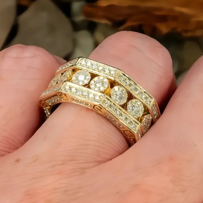 Opulent Gold Color Cubic Zirconia Geometric Engagement Ring for Women
