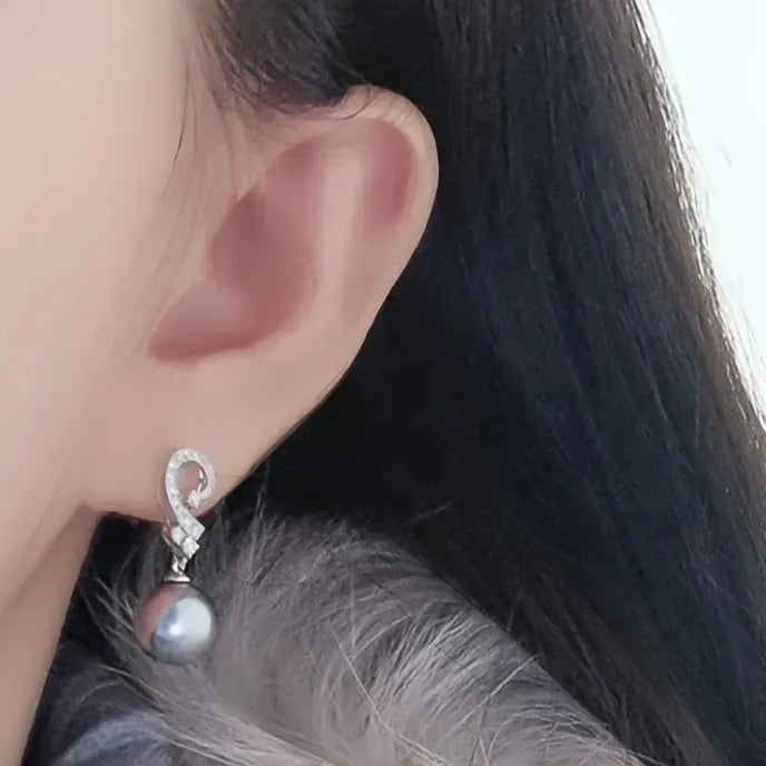 Elegant Black Imitation Pearl Drop Earrings for Women with Shiny CZ Wedding Party Jewelry