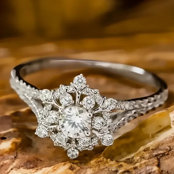Luxury Snowflake CZ Brass Rings for Women Wedding Party Jewelry