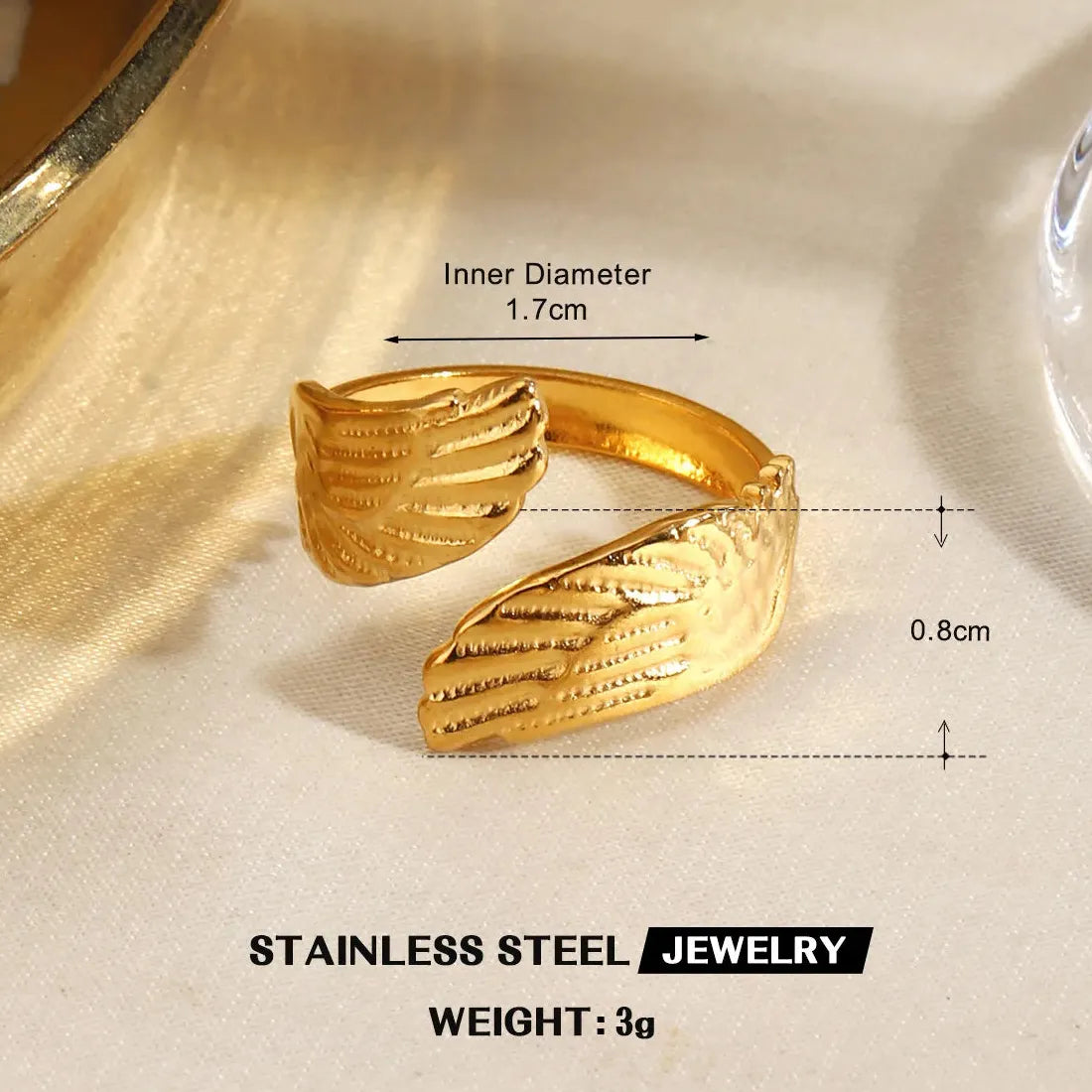 Butterfly Leaf Heart-Shaped 18K Gold Stainless Steel Ring Waterproof Gift Jewelry