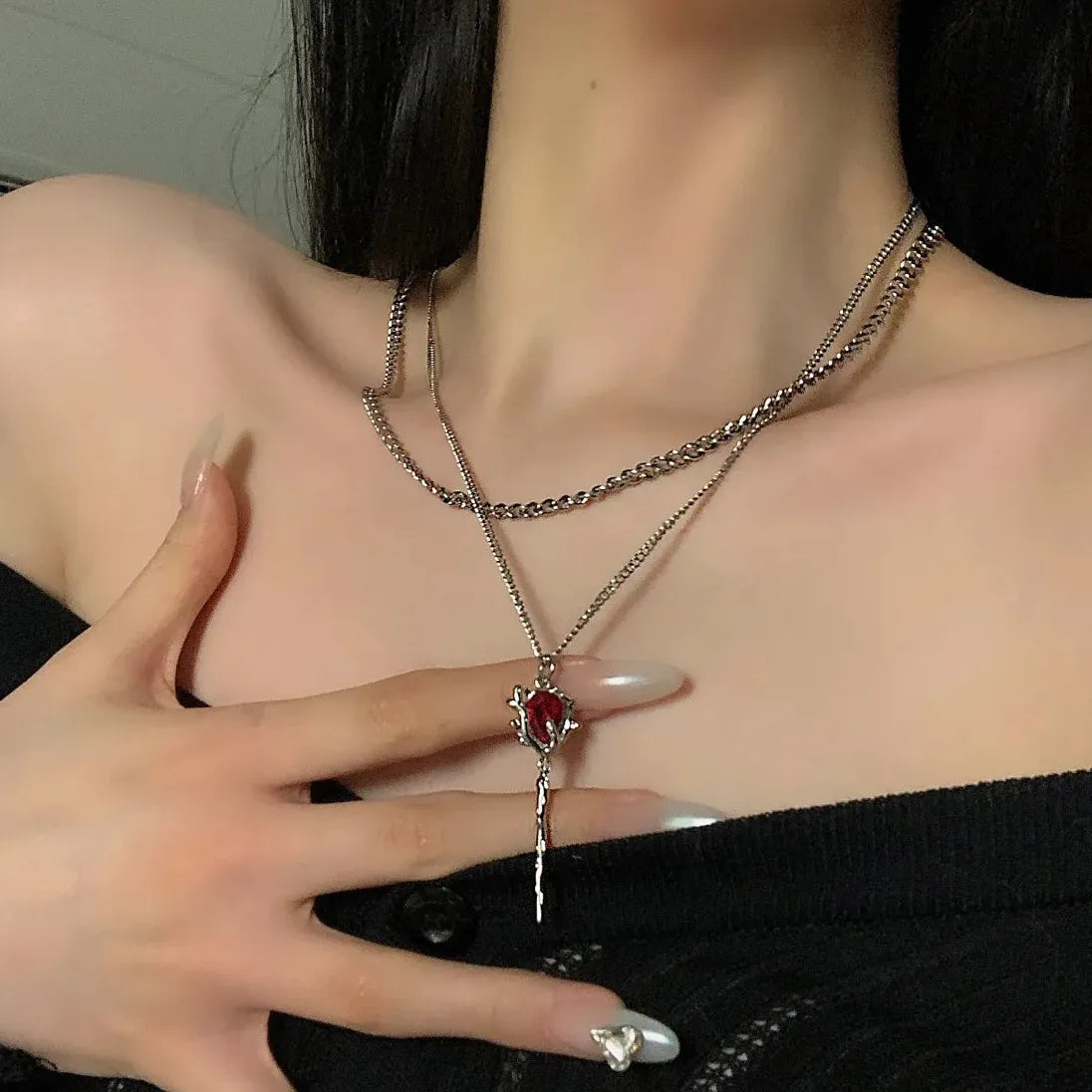 Romantic Gothic Rose Clavicle Chain Necklace Adjustable Plant Pendant Choker for Women