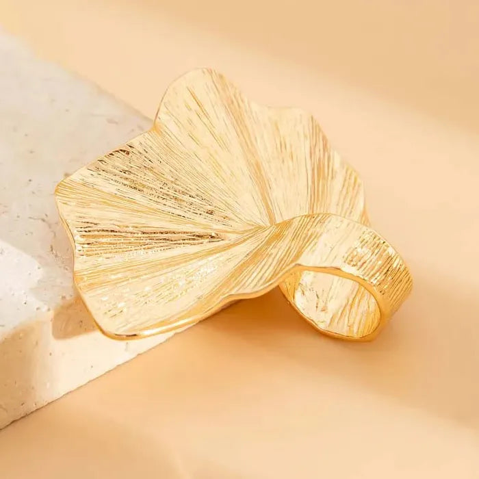 Gold Irregular Fold Leaf Texture Fashion Rings for Women Stylish Jewelry