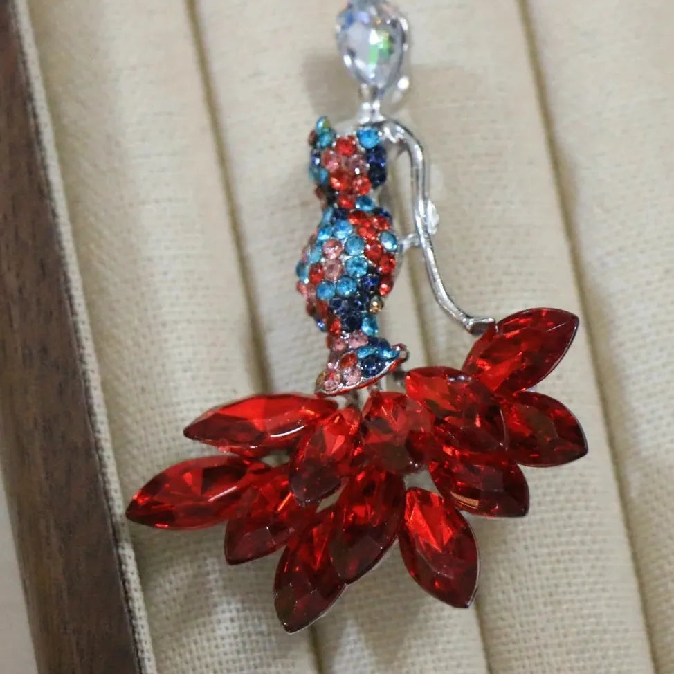 Luxury Red Dance Dress Brooch Pin Classic Elegant Jewelry Gift for Women