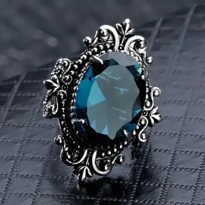 Bohemia Blue Glass Geometric Zinc Alloy Ring for Women Fashion Gift