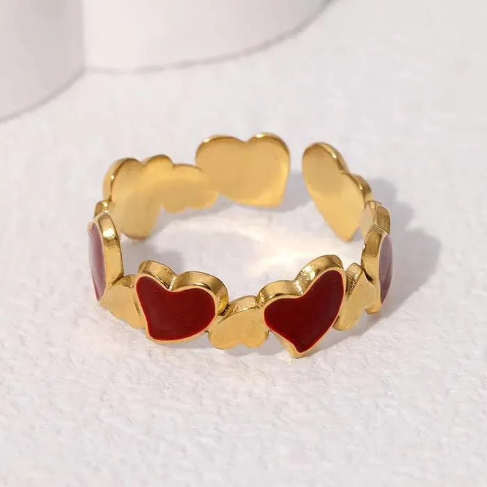Adjustable Vintage Red Drip Oil Heart Ring for Women Stainless Steel 2025 Jewelry