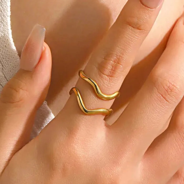 Stainless Steel Gold Irregular Geometric Wide Ring for Women Gift Jewelry Trendy