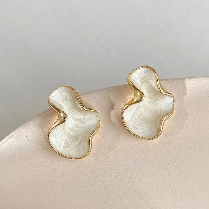 White Enamel Petal Flower Drop Earrings for Women Zinc Alloy Jewelry Gift