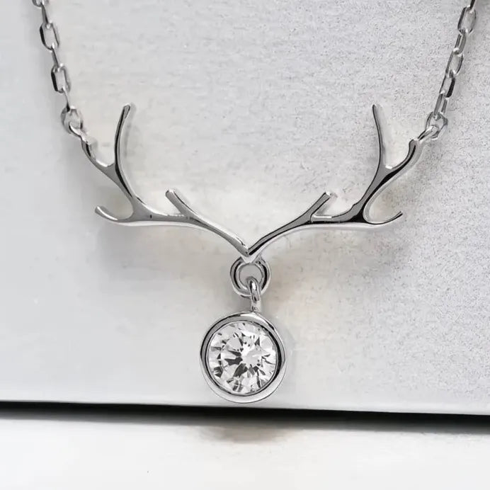 Elk Antler Pendant Necklace for Women with Cubic Zirconia Jewelry