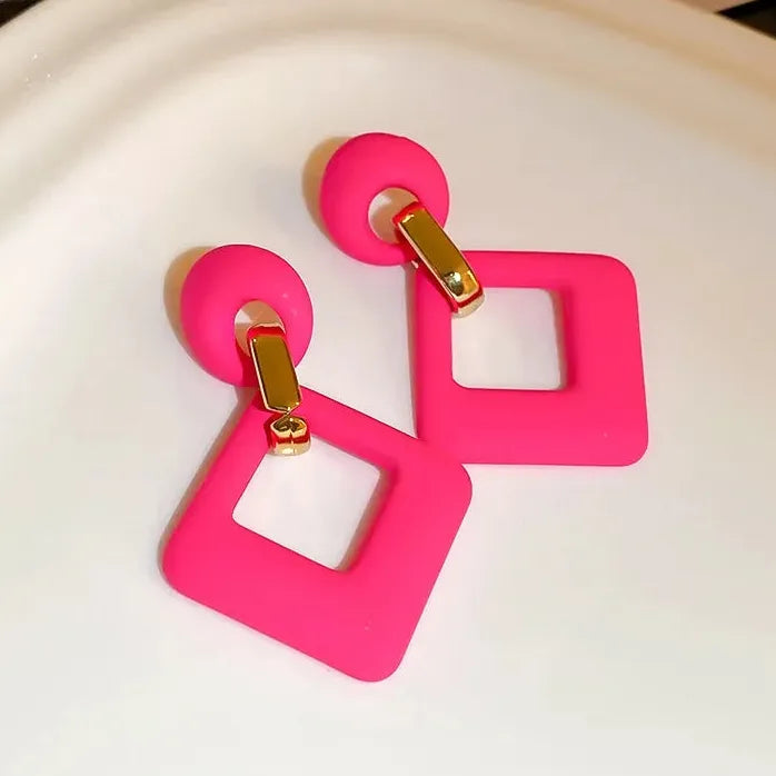 Rose Red Yellow Green Fluorescent Acrylic Square Drop Earrings for Women Stylish Jewelry