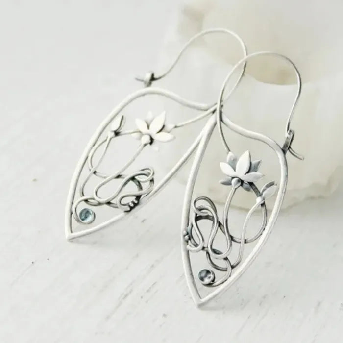 Lotus Flower Drop Earrings Elven Jewelry Floral Design Copper Plastic