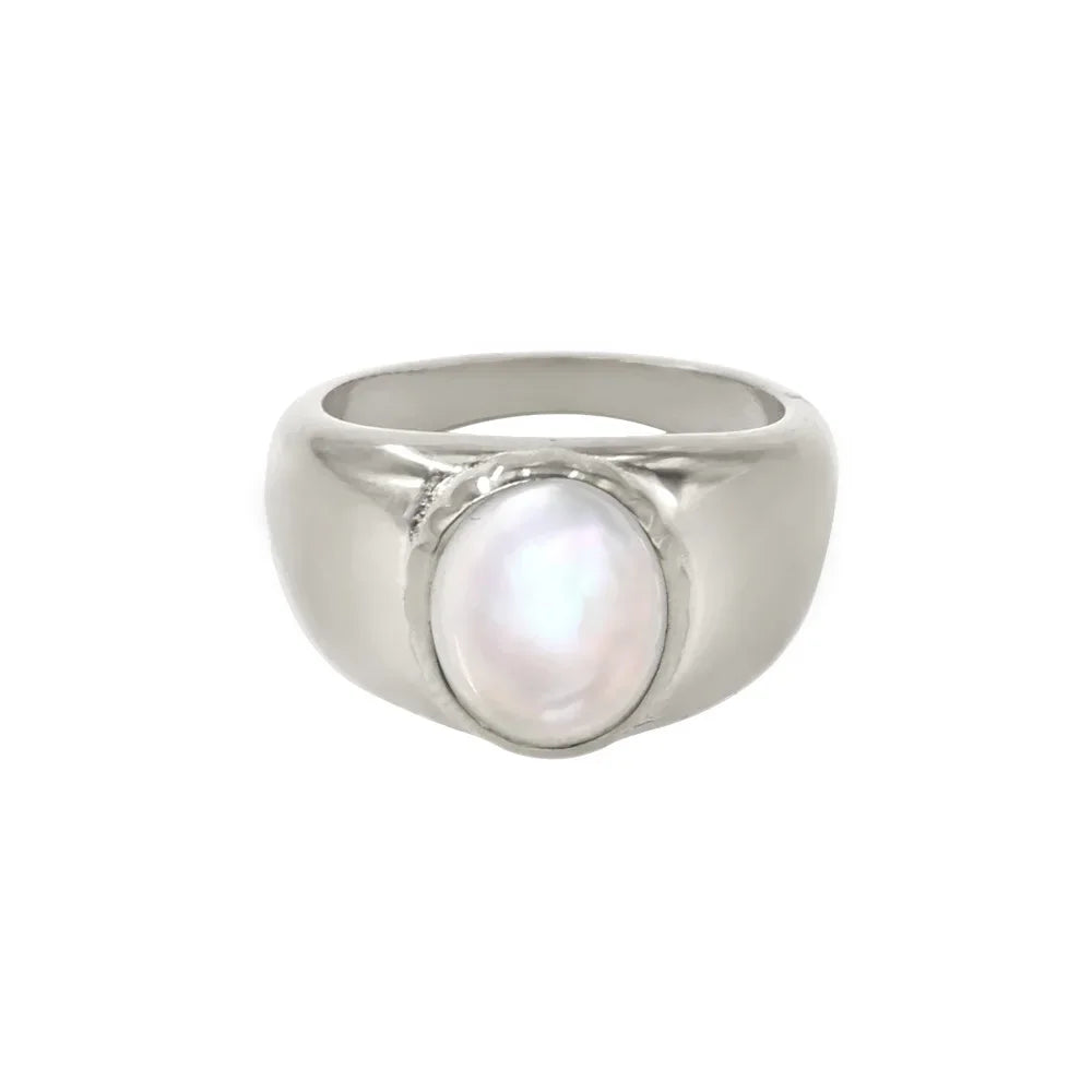 Minimalist Red Crystal Wide Thick Wedding Ring for Women Stainless Steel Gold Engagement Jewelry