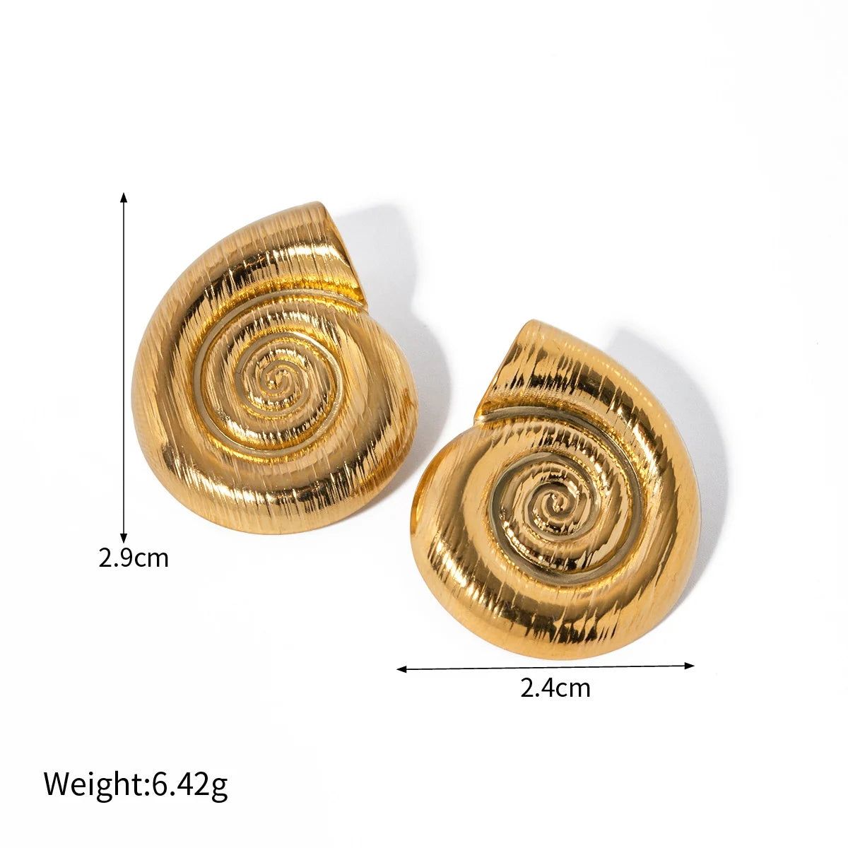 18K Gold Plated Stainless Steel Waterproof Ribbed Large Shell Stud Earrings
