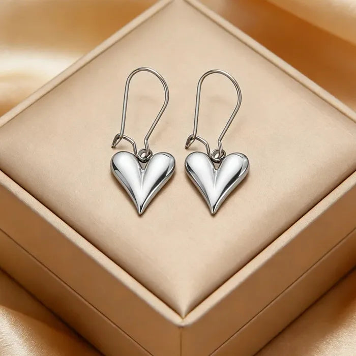 Stainless Steel Heart Drop Earrings for Women Retro Glossy Dangle Gift
