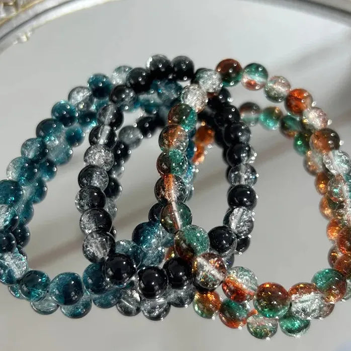 8MM Handmade Elastic Glass Beads Bracelet Minimalist Round Bangle Gift Jewelry