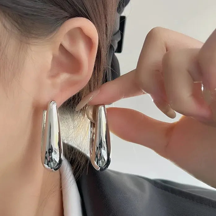 Large Punk Water Drop Stud Earrings for Women Vintage Silver Steampunk Jewelry