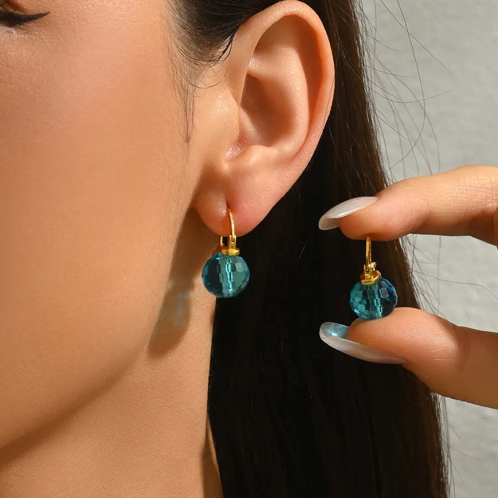Gold Round Blue Crystal Earrings Zinc Alloy Drop Jewelry for Women Gifts