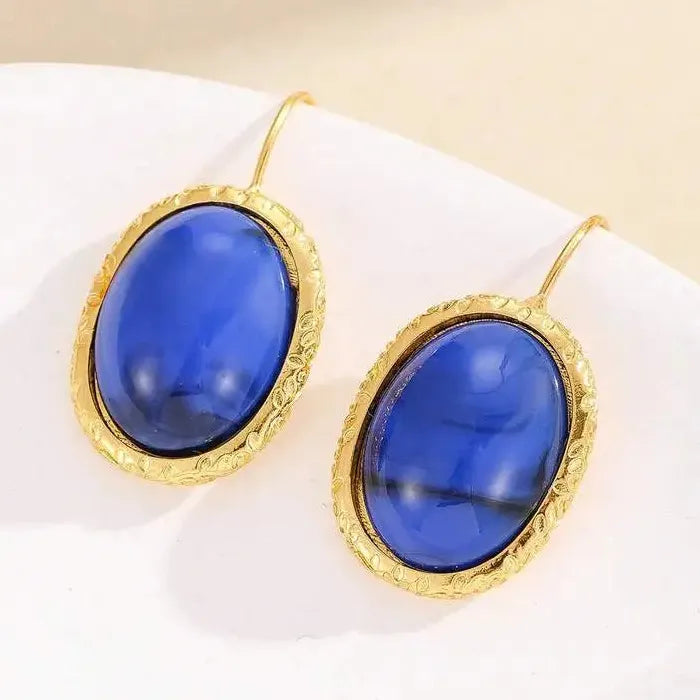 Retro Women's Oval Synthetic Stone Earrings, Classic Elegant Jewelry Gift