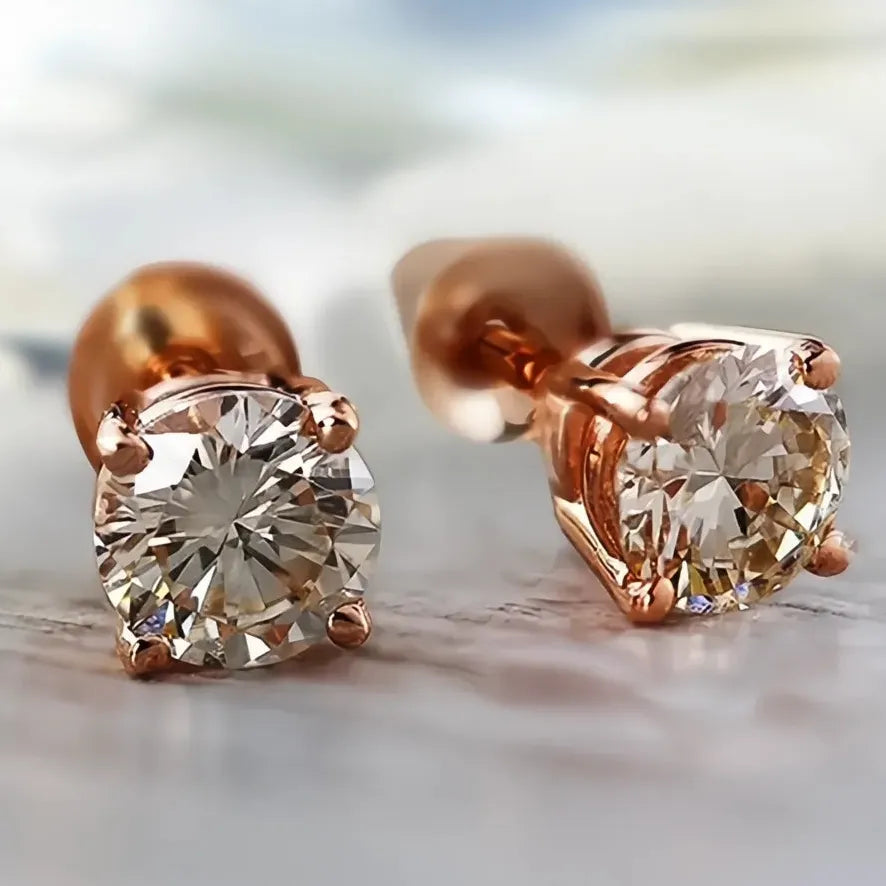 Minimalist Geometric Cubic Zirconia Stud Earrings for Women in 3 Colors Brass