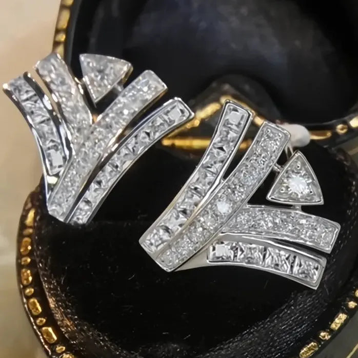 Geometric Copper Alloy Cubic Zirconia Stud Earrings for Women