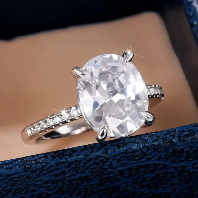 Geometric Cubic Zirconia Brass Silver Wedding Engagement Ring for Women