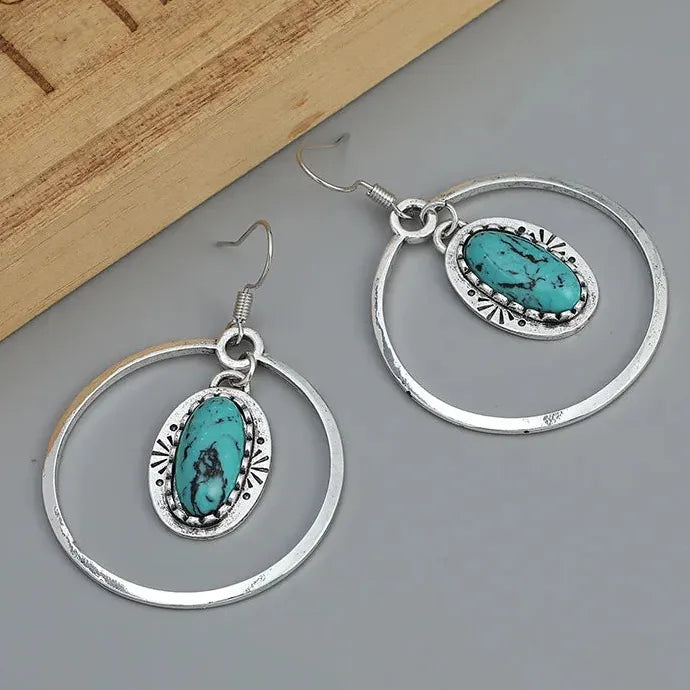 Vintage Boho Turquoise Drop Earrings Zinc Alloy Hook Jewelry Gift