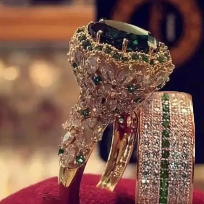 Luxury Princess Cubic Zircon Zinc Alloy Ring Set Bridal Wedding Jewelry for Women