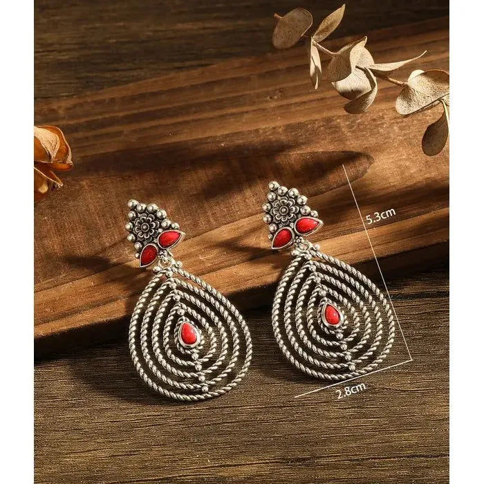 Vintage Ethnic Feng Shui Zinc Alloy Drop Hollow Earrings for Women Bohemian Jewelry