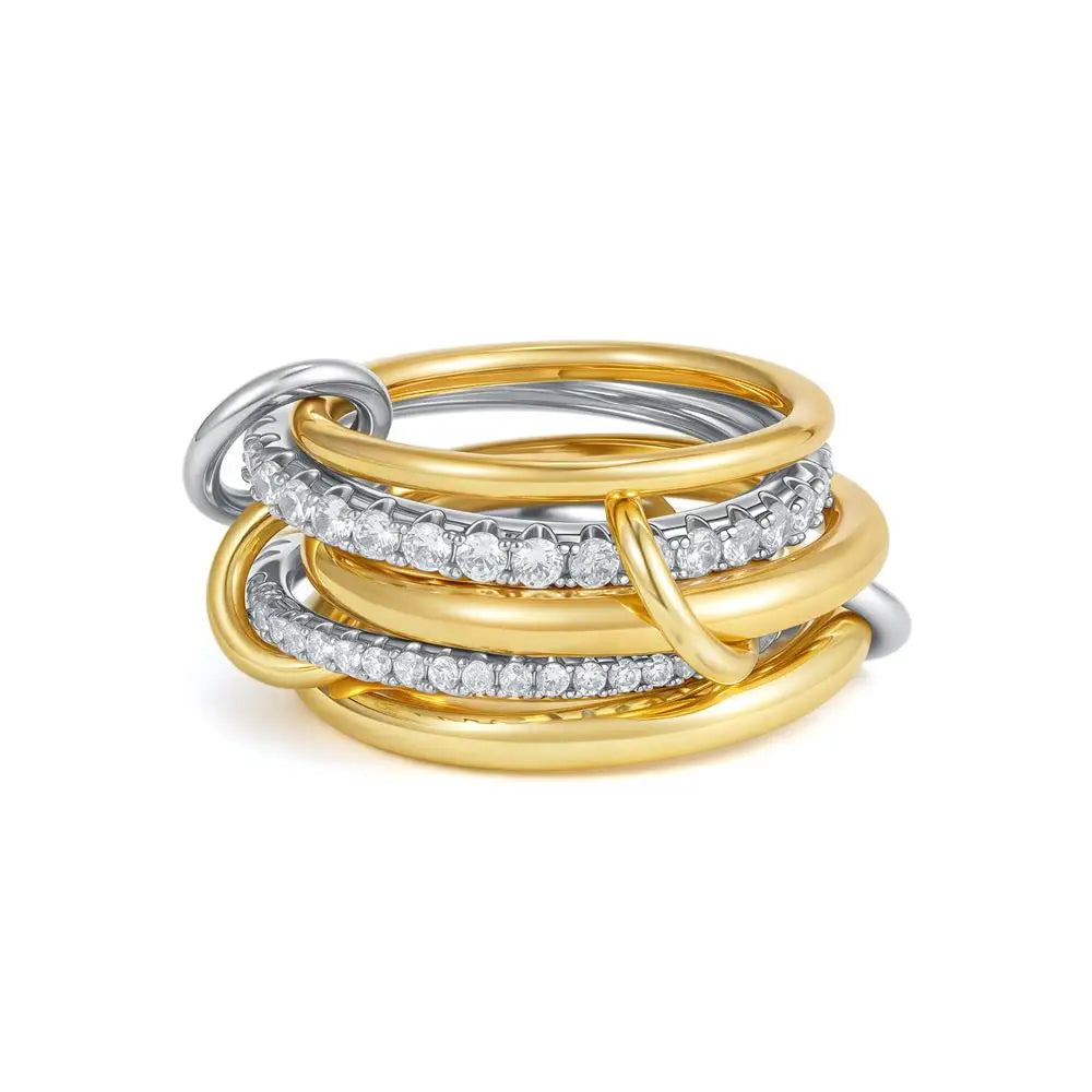 Chunky Gold Plated Stainless Steel Zircon Multilayer Everly Stacked Ring Eternity Jewelry