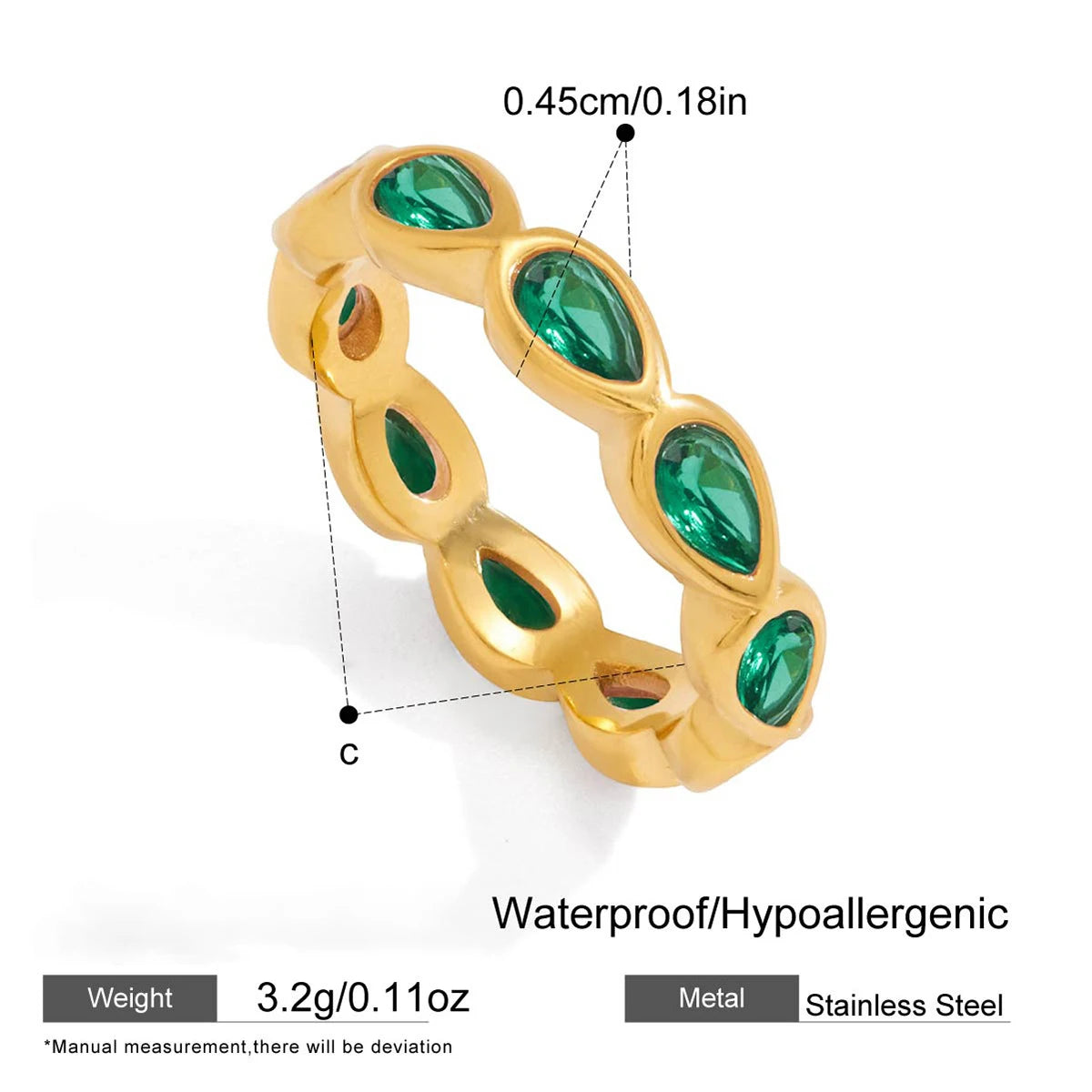 18K Gold Plated 316 Stainless Steel Pink Zircon Waterdrop Knuckle Ring Vintage