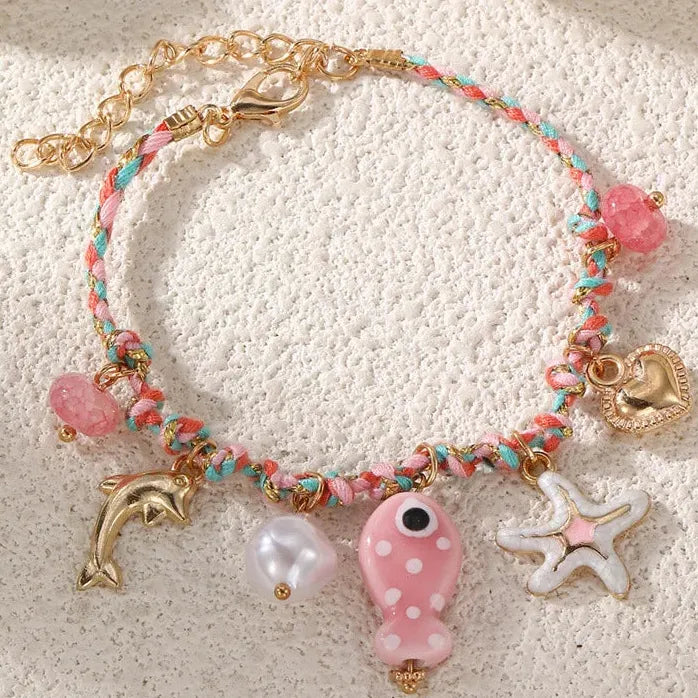 Bohemia Hand Woven Rope Bracelet Featuring Daisy Fish Starfish Shell Pendant for Women Summer Jewelry