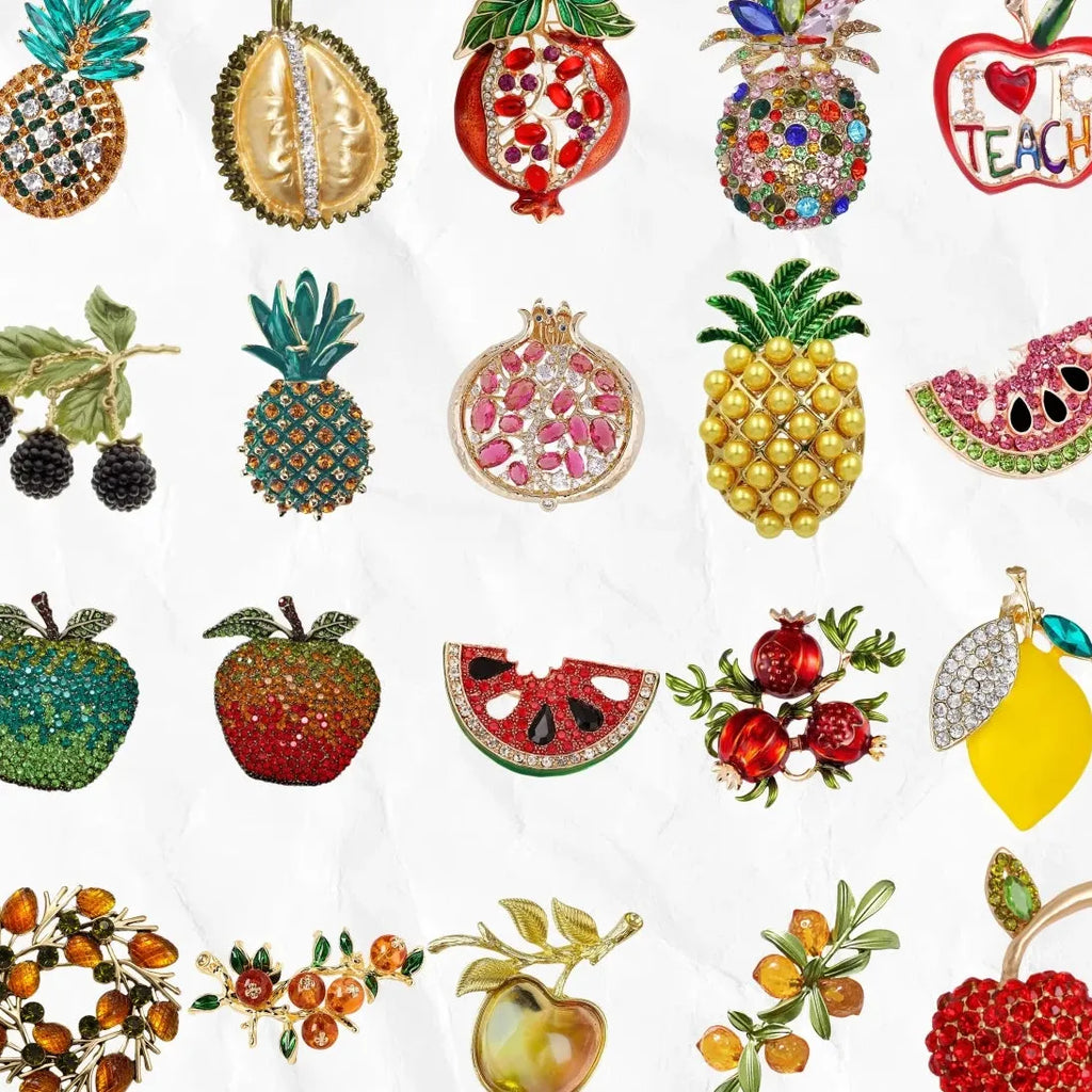 Watermelon Apple Durian Mulberry Fruit Brooch Pin for Women Men