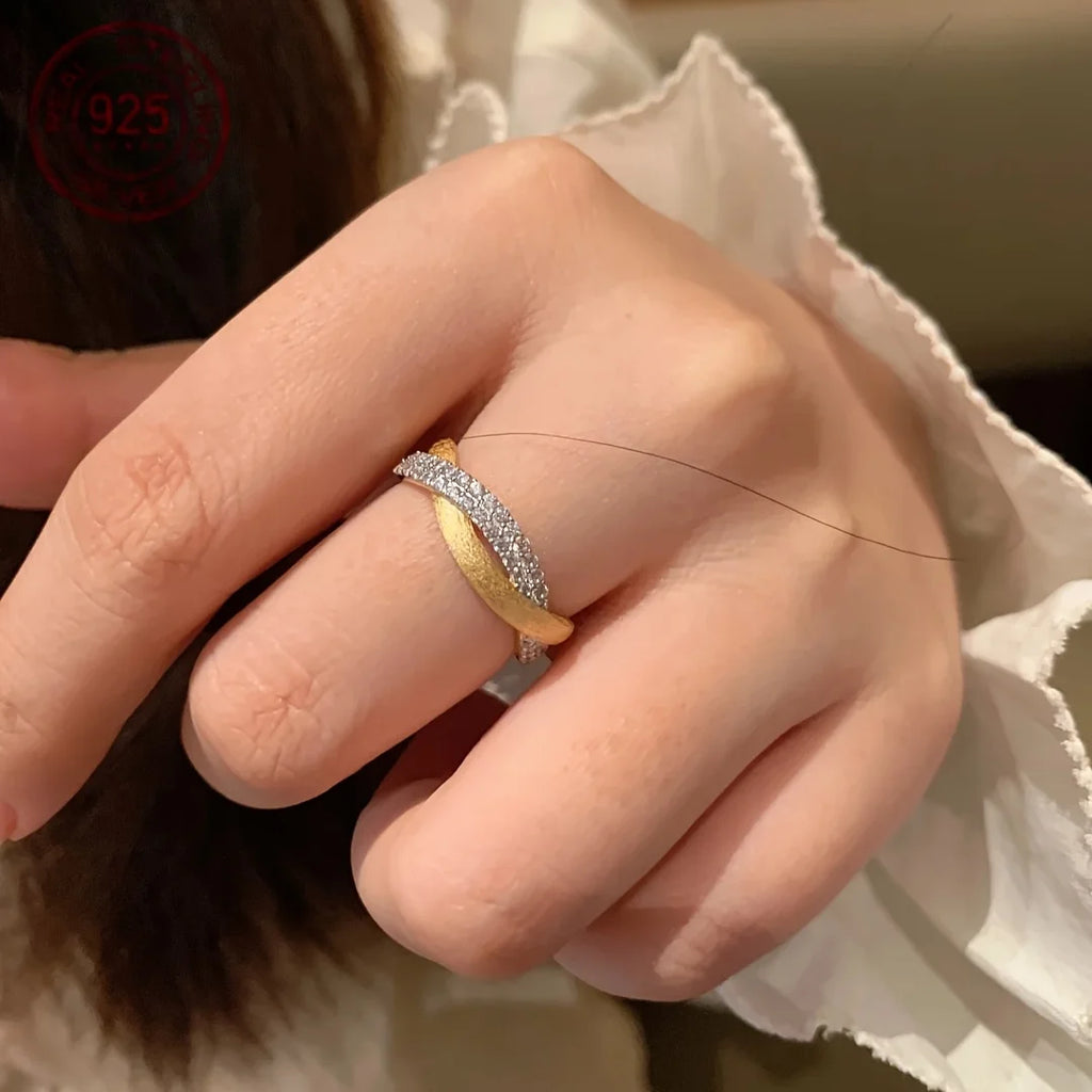 2026 New Delicate 18K Gold Plated Cross Twisted Mobius Ring 925 Silver Retro Rings For Women Banquet Fine Jewelry