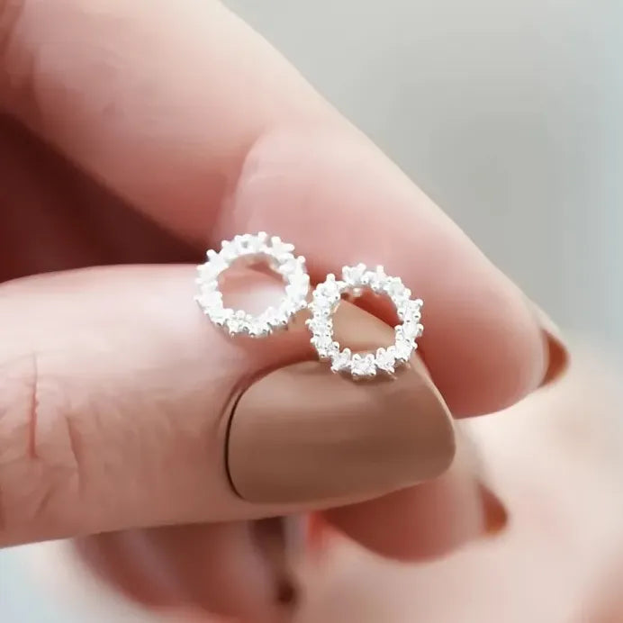 Geometric Circle Stud Earrings with Cubic Zirconia for Women