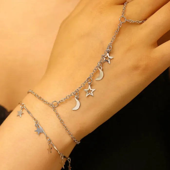 Star Moon Tassel Adjustable Bracelet for Women Vintage Celestial Jewelry Gift