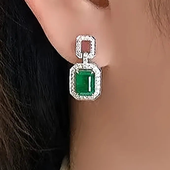 Green Square Cubic Zirconia Copper Alloy Dangle Earrings for Women Party
