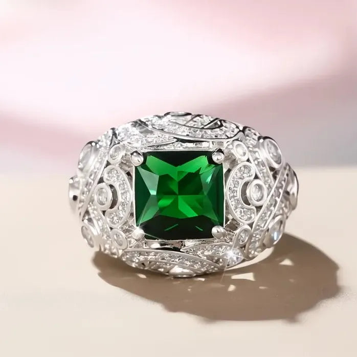 Green Cubic Zirconia Brass Wedding Band Ring for Women Anniversary Jewelry