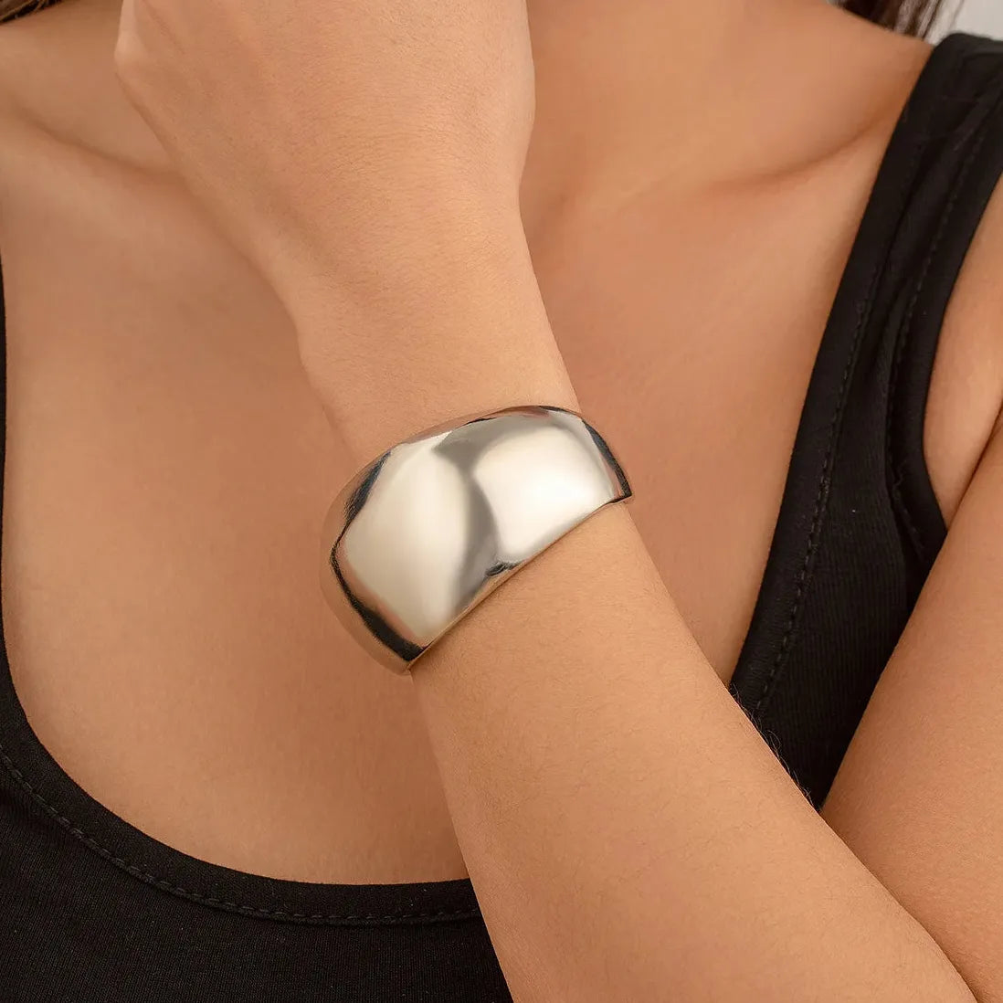14k Gold Plated Punk Geometric Wide Adjustable Cuff Bracelet Bangle Men Women