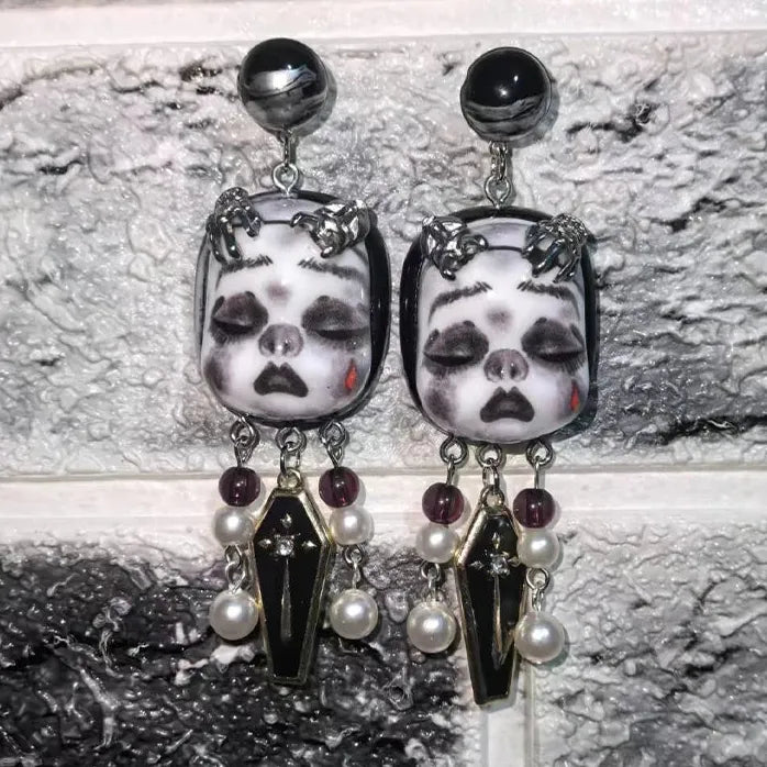 Neo-Gothic Ceramic Copper Geometric Drop Earrings for Women Jewelry Gift