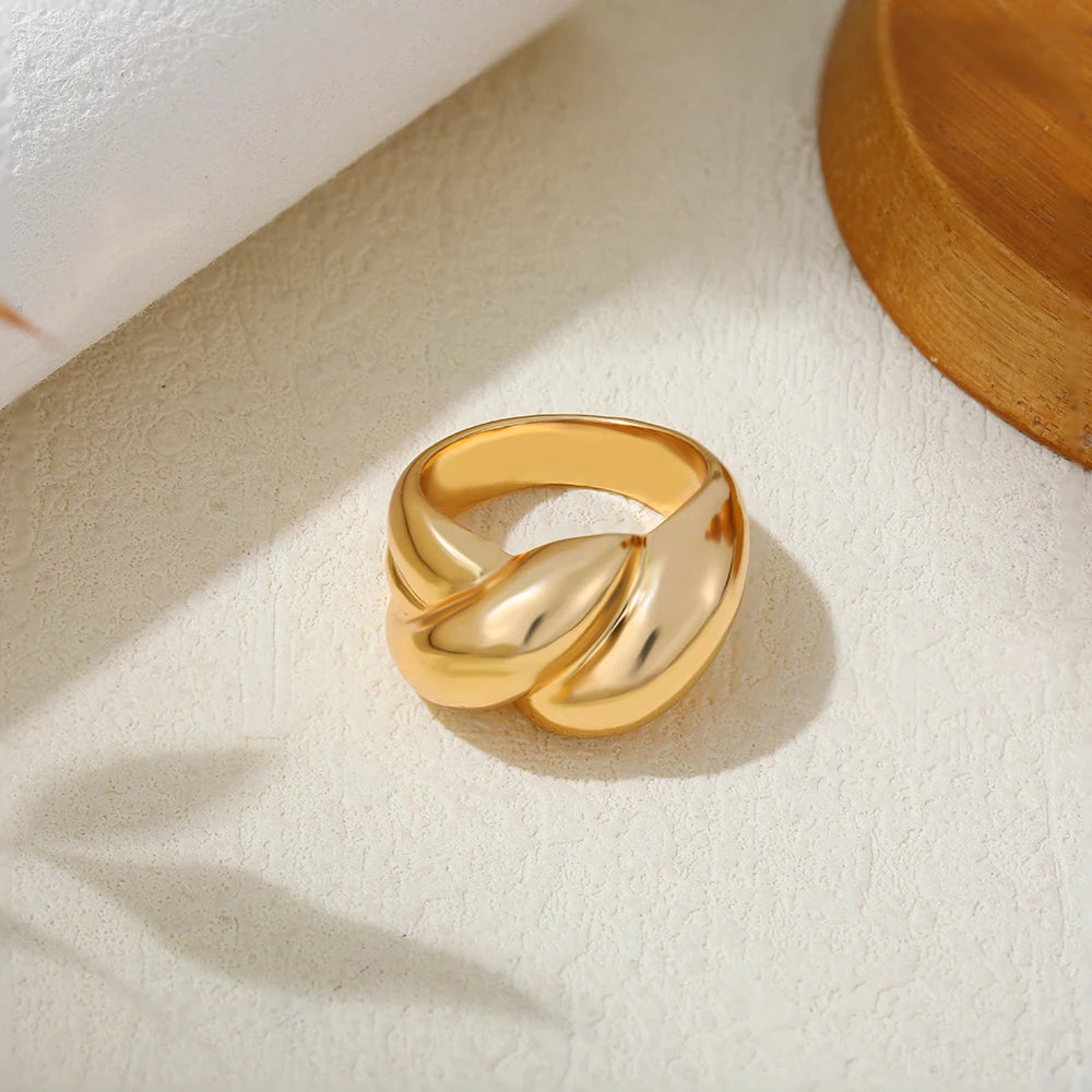 18K Gold Plated Geometric Zircon Chunky Dome Wide Knuckle Ring for Women