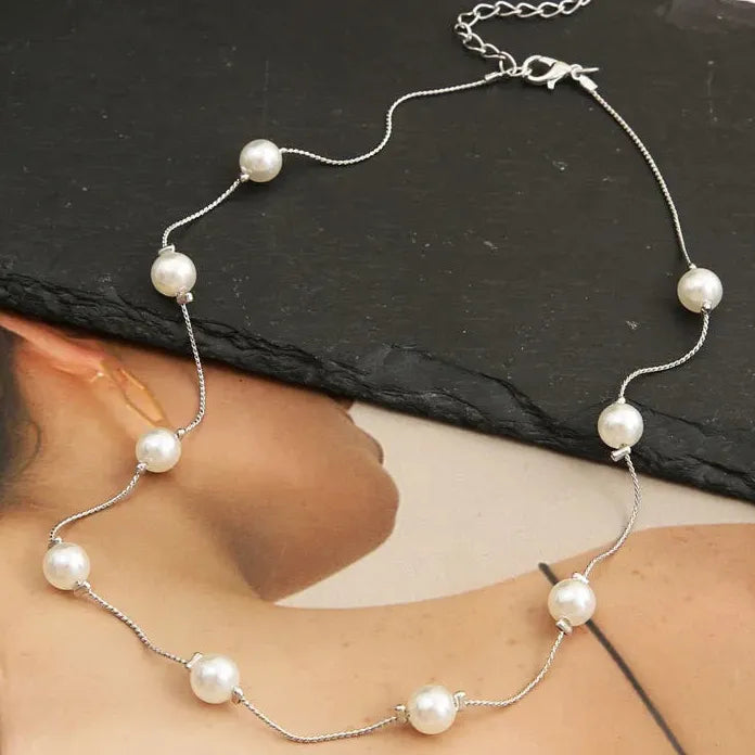 Vintage Simulated Pearl Beaded Necklace for Women Wedding Bridal Gift