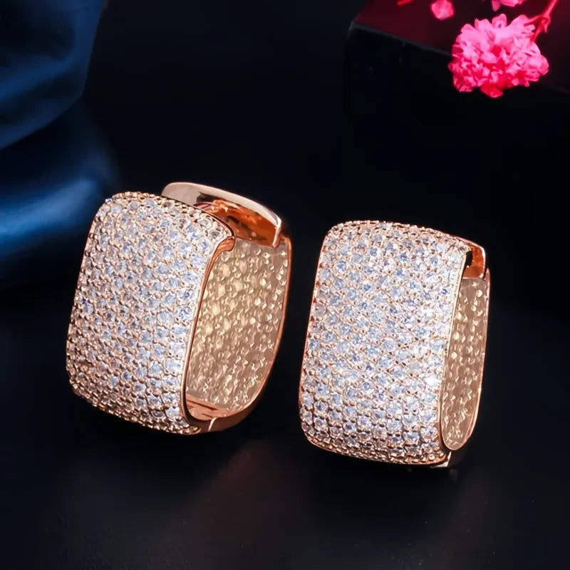 Full Cubic Zirconia Hoop Earrings for Women Bling Bling Luxury Bridal Wedding Jewelry