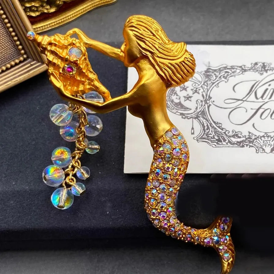 Luxury Mermaid Tassel Brooch Pin Jewelry for Men Women Party Accessory