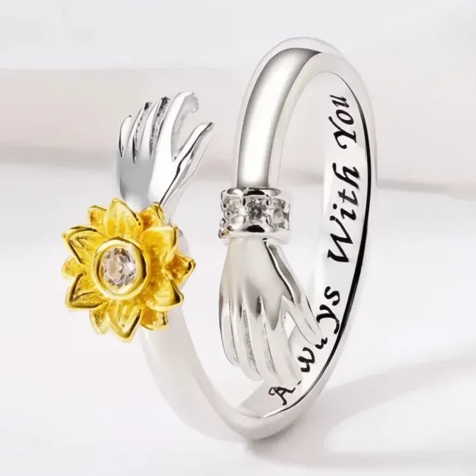 Hands & Flower Design Opening Ring Love Always With You Brass Jewelry