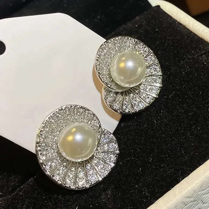 Iced Out CZ Simulated Pearl Stud Earrings for Women Bridal Jewelry