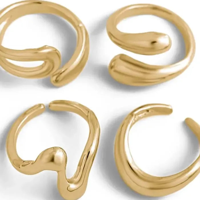 4Pcs Adjustable Silver Irregular Geometric Rings for Women Fashion Jewelry