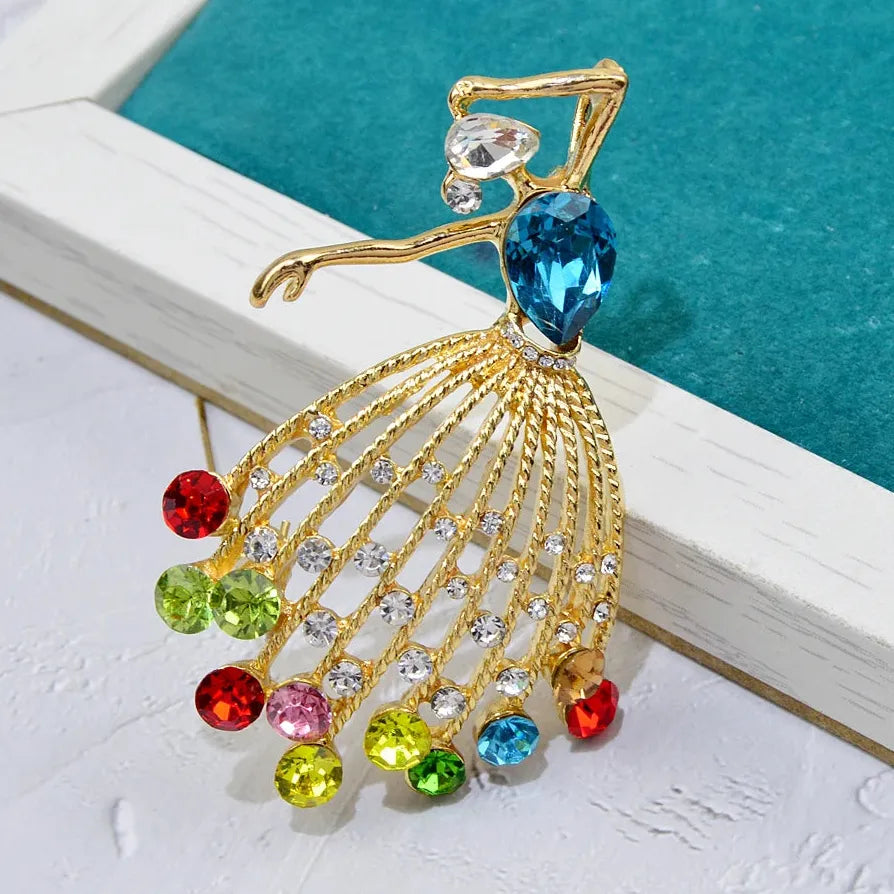 Vintage Rhinestone Ballet Girl Brooch Pin Elegant Gift for Women
